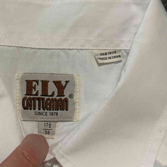 Ely Cattleman Shirt Mens 17.5/36 White Pearl Snap Long Sleeve‎ Western Cowboy - Picture 6 of 11